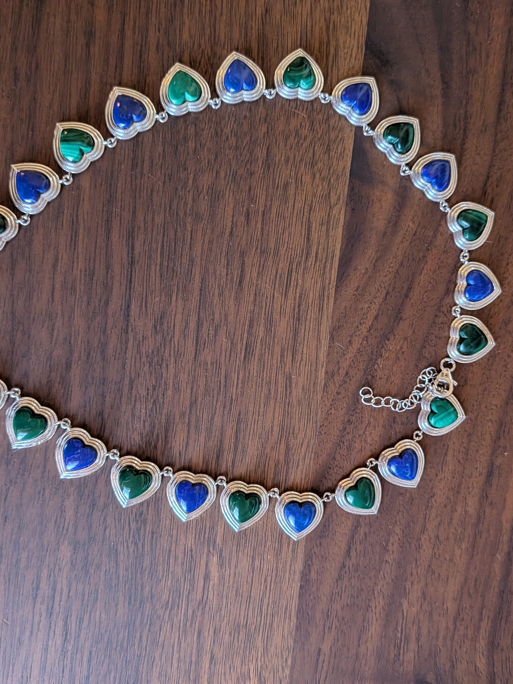 Sterling Silver 925 Heart Necklace with Lapis Lazuli And Malachite - Like New! - Picture 2 of 5